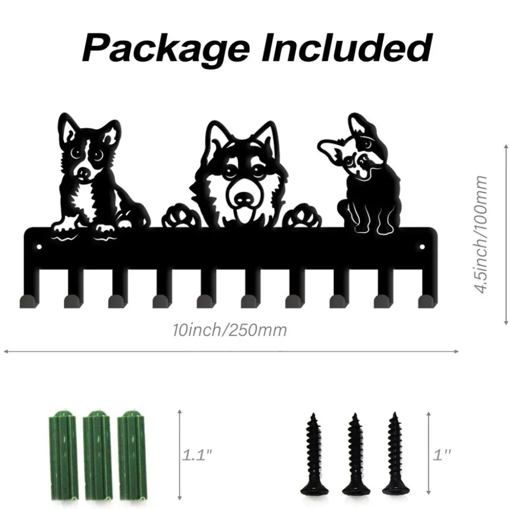 New Puppy dogs black metal wall hanger with 10 hooks
